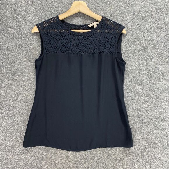 Banana Republic Tops - Banana Republic Blouse Women 2 Black Crochet Sleeveless Cotton Crew Neck Casual